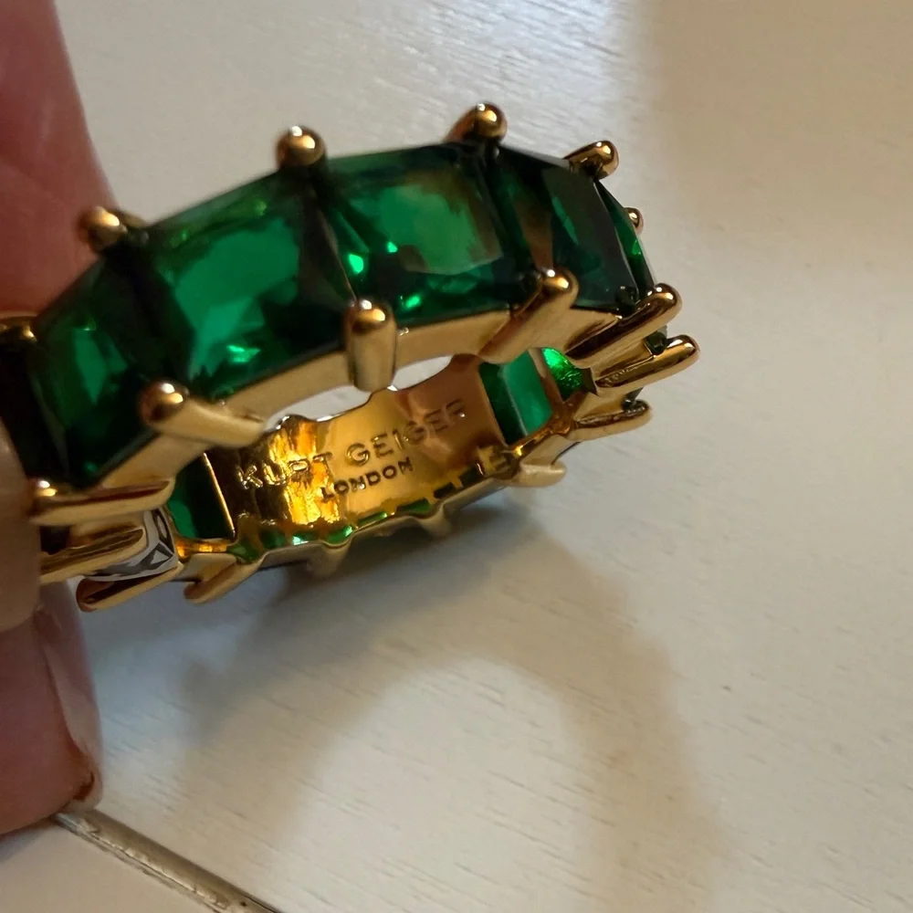 Kurt Geiger Gold-Toned Ring with Emerald Green Stones - Picture 7 of 8